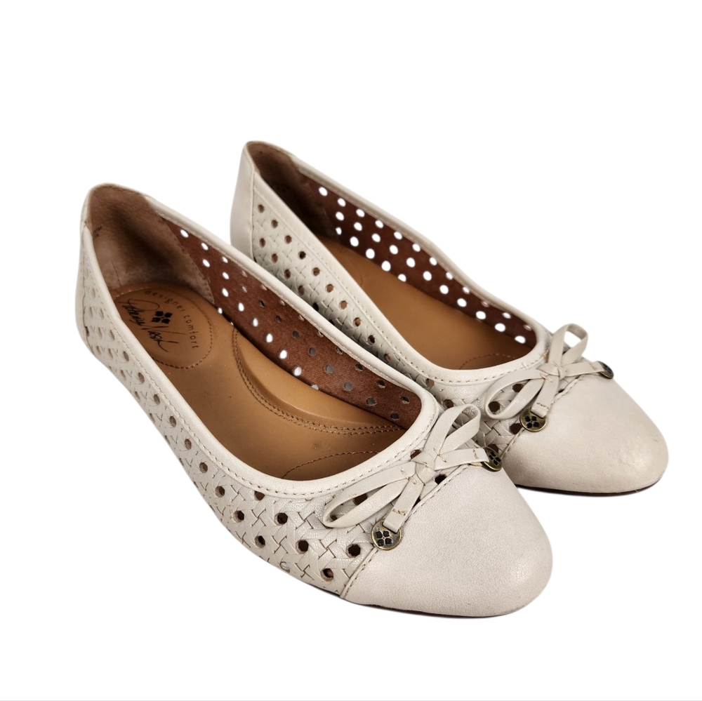 Patricia Nash Bettina Ballet Flats Bone Cream Leather Basketweave Womens Size 7